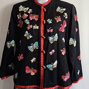 Allure‎ Black Jacket with Colorful Butterfly Embroidery